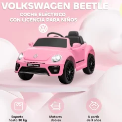AIYAPLAY Coche eléctrico Volkswagen Beetle Rosa