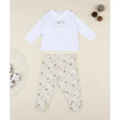 Prenatal Conjunto 2 piezas de bebé en terciopelo blanco y beige con ositos* Recién Nacido·Ropa Y Accesorios|Ropa Y Accesorios·Conjuntos