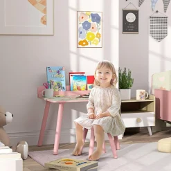 AIYAPLAY Conjunto de mesa y silla con estante integrado Rosa* Estilo De Vida