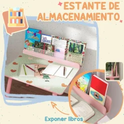 AIYAPLAY Conjunto de mesa y silla con estante integrado Rosa* Estilo De Vida