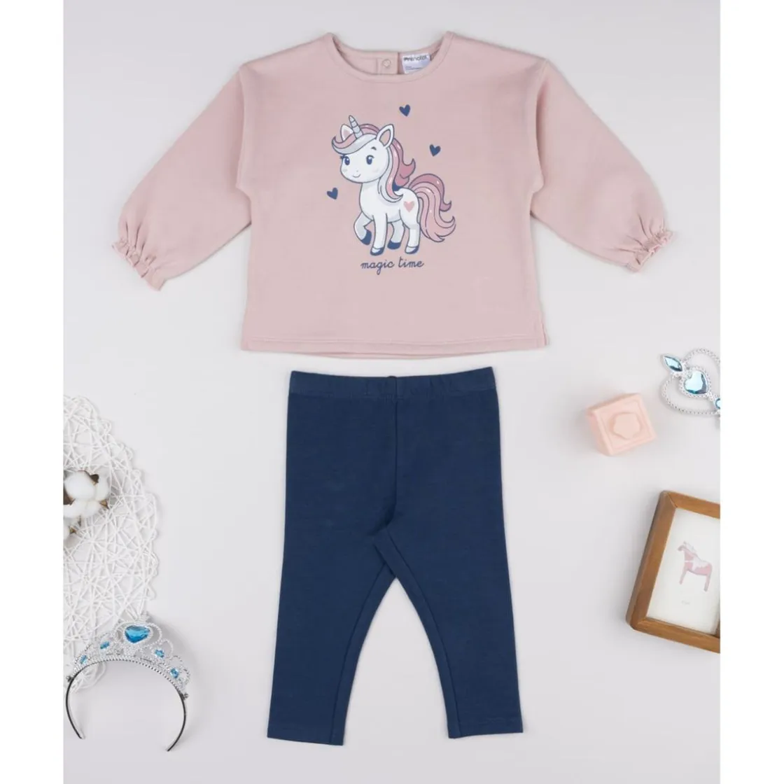 Prenatal Conjunto jogging niña rosa y azul con unicornios