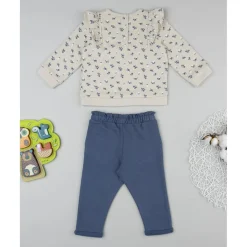 Prenatal Conjunto niña beige y azul con flores