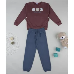 Prenatal Conjunto niña sudadera burdeos + pantalón azul con volante