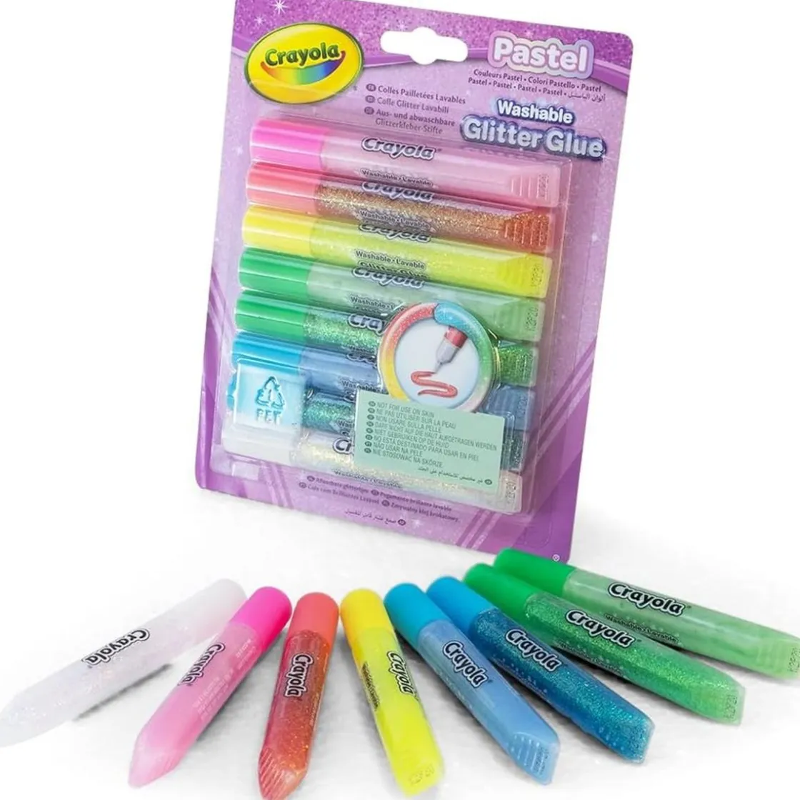 CRAYOLA - Pegamentos con purpurina lavables en colores pastel para manualidades y tiempo libre ㅤ* Arte Y Manualidades