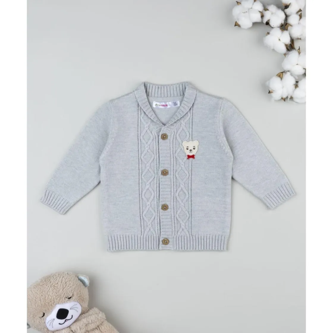 Prenatal Cárdigan bebé gris con parche* Niño·Bebé Niño 3-36 Meses|Bebé Niño 3-36 Meses·Jerséis Y Cardigans