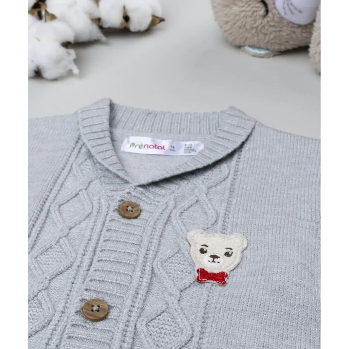 Prenatal Cárdigan bebé gris con parche* Niño·Bebé Niño 3-36 Meses|Bebé Niño 3-36 Meses·Jerséis Y Cardigans