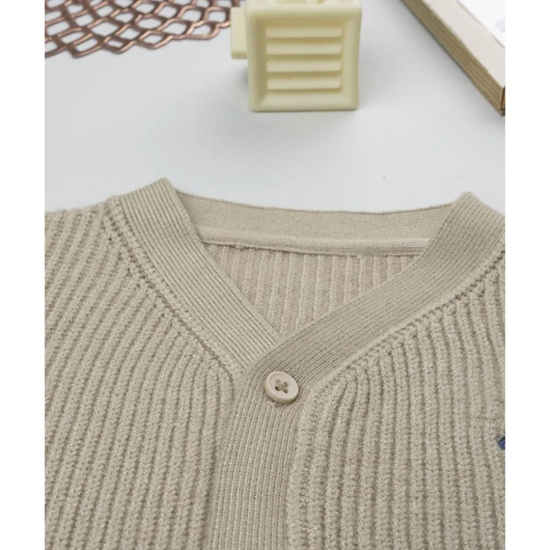 Prenatal Cárdigan de niño beige de punto tricot