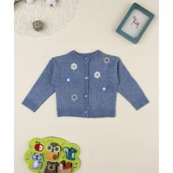Prenatal Cárdigan niña azul con bordado floral