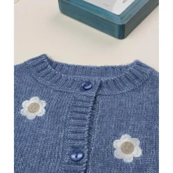 Prenatal Cárdigan niña azul con bordado floral