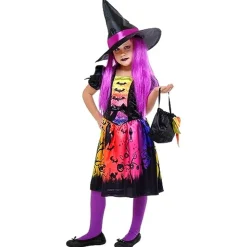 RUBIE'S Disfraz de bruja con vestido impreso, sombrero y bolso para fiestas y carnaval ㅤ