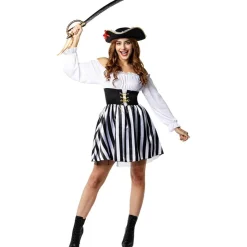 Funidelia Disfraz de Pirata a rayas para mujer - Colección blanco y negro - Talla XS* Disfraces|Halloween