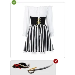 Funidelia Disfraz de Pirata a rayas para mujer - Colección blanco y negro - Talla M