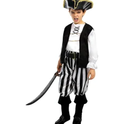 Funidelia Disfraz de pirata a rayas para niño- Colección blanca y negra 7-9 años* Halloween|Disfraces
