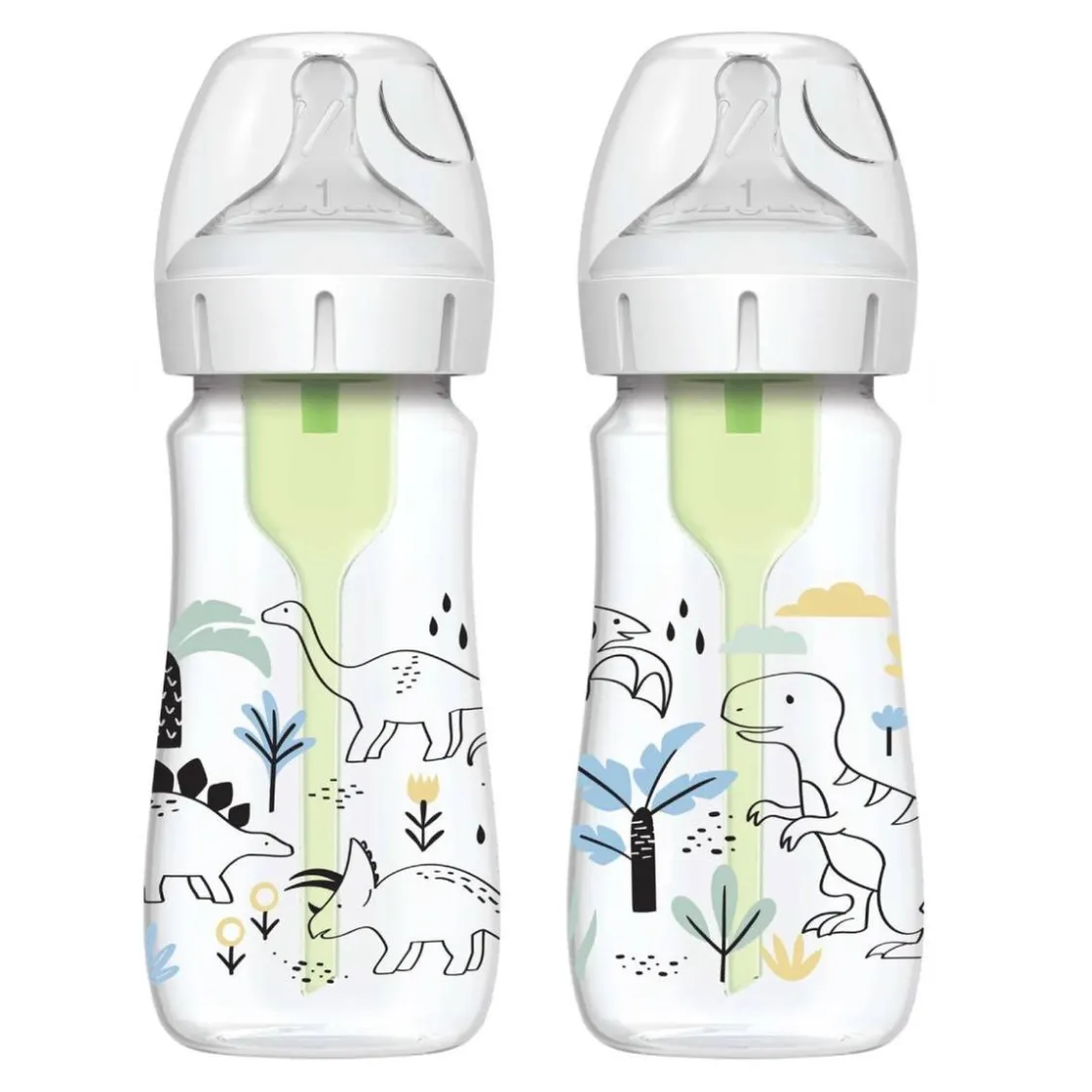 DR. BROWN'S - Pack 2 Biberones Options+ Boca Ancha 270ml - Dinosaurios