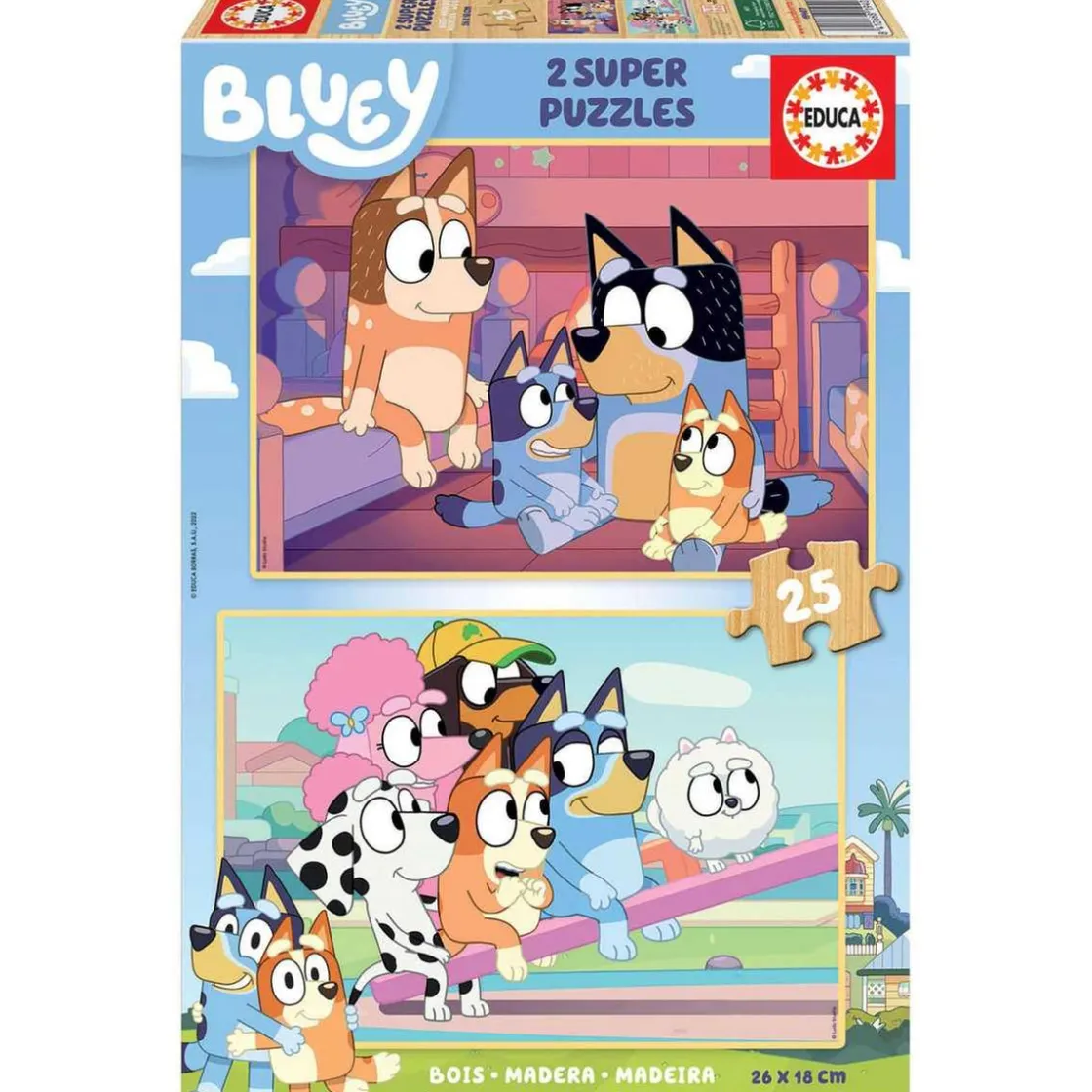 EDUCA BORRAS - Bluey - 2 Puzzles de madera 25 piezas