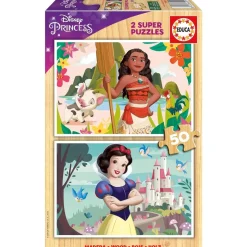 EDUCA BORRAS - Princesas Disney - Puzzle Doble Princesas Disney de Madera 50 Piezas ㅤ