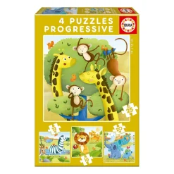 EDUCA BORRAS Educa Borrás - Animales Salvajes - Pack 4 Puzzles Progresivos* Juegos Y Puzzles