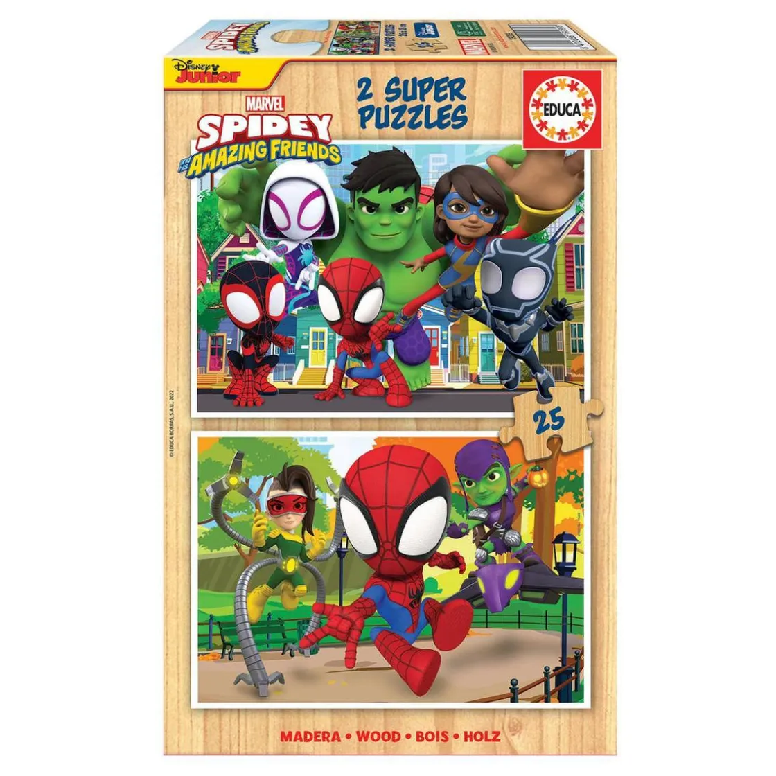 EDUCA BORRAS Educa Borrás - Spidey y su Superequipo - Pack puzzles de madera 2x25 piezas