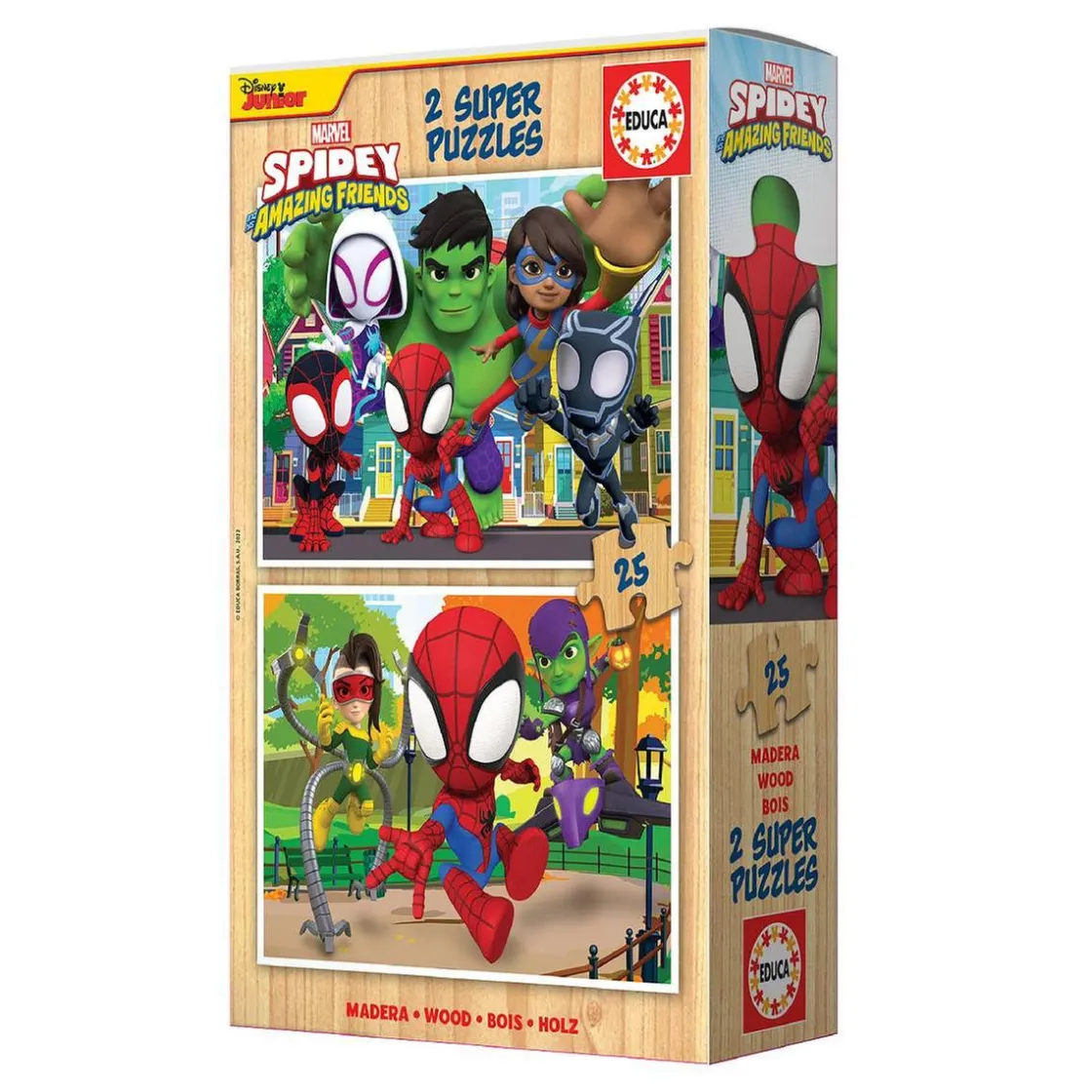 EDUCA BORRAS Educa Borrás - Spidey y su Superequipo - Pack puzzles de madera 2x25 piezas