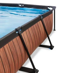 Exit Toys Exit - Piscina aspecto madera 220 x 150 x 60 cm con bomba de filtro y cúpula