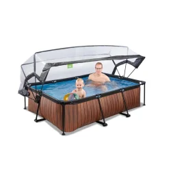 Exit Toys Exit - Piscina aspecto madera 220 x 150 x 60 cm con bomba de filtro y cúpula