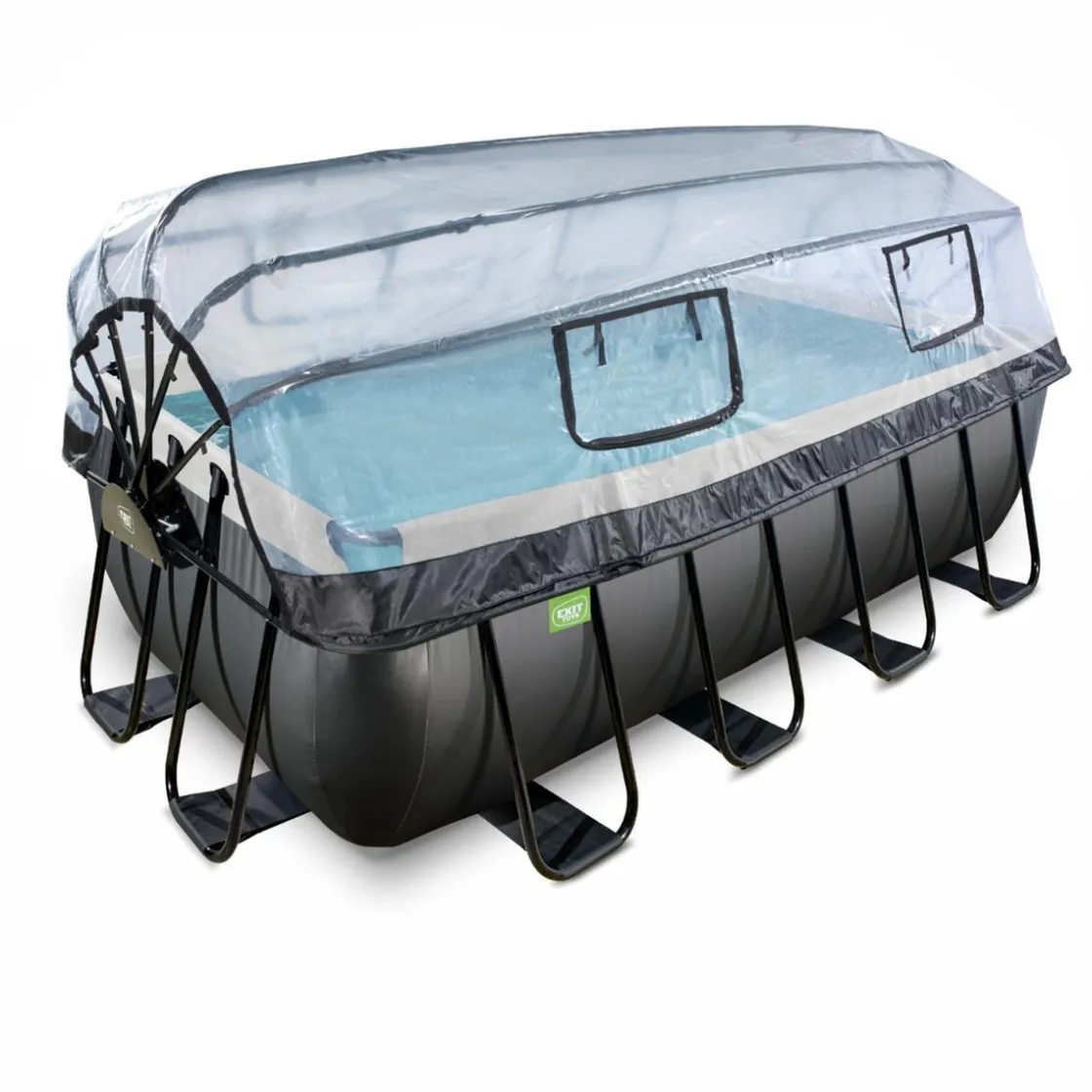 Exit Toys Exit - Piscina Black Leather 400 x 200 x 122 cm con filtro de arena, cúpula y bomba de calor