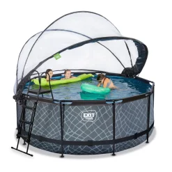 Exit Toys Exit - Piscina Stone efecto piedra gris diámetro 360 x 122 cm con filtro de arena, cúpula transparente y bomba de calor* Piscinas|Juguetes De Verano