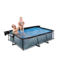 Exit Toys Exit - Piscina Stone efecto piedra gris 220 x 150 x 65 cm con filtro y toldo negro