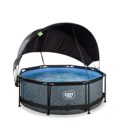 Exit Toys Exit - Piscina Stone efecto piedra gris diámetro 244 x 76 cm con filtro y toldo negro