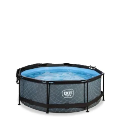Exit Toys Exit - Piscina Stone efecto piedra gris diámetro 244 x 76 cm con filtro y toldo negro