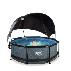 Exit Toys Exit - Piscina Stone efecto piedra gris diámetro 244 x 76 cm con filtro y toldo negro