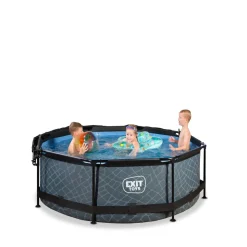Exit Toys Exit - Piscina Stone efecto piedra gris diámetro 244 x 76 cm con filtro y toldo negro