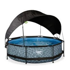 Exit Toys Exit - Piscina Stone efecto piedra gris diámetro 300 x 76 cm con filtro y toldo negro* Piscinas|Juguetes De Verano