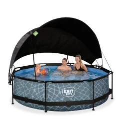 Exit Toys Exit - Piscina Stone efecto piedra gris diámetro 300 x 76 cm con filtro y toldo negro* Piscinas|Juguetes De Verano