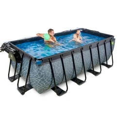 Exit Toys Exit - Piscina Stone gris 400 x 200 x 122 cm con filtro de arena, cúpula y bomba de calor