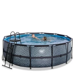 Exit Toys Exit - Piscina Stone gris diámetro 427 x 122 cm con filtro de cartucho* Efecto Piedra|Piscinas