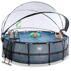 Exit Toys Exit - Piscina Stone gris diámetro 427 x 122 cm con filtro de arena, cúpula y bomba de calor* Piscinas|Juguetes De Verano