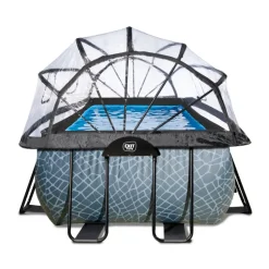 Exit Toys Exit - Piscina Stone gris 540 x 250 x 122 cm con filtro de arena, cúpula y bomba de calor