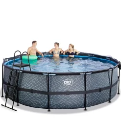 Exit Toys Exit - Piscina Stone gris diámetro 450 x 122 cm con filtro de arena, cúpula y bomba de calor