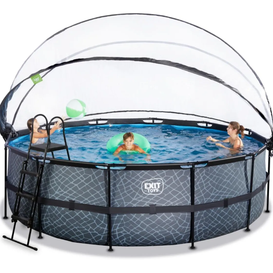 Exit Toys Exit - Piscina Stone gris diámetro 450 x 122 cm con filtro de arena y cúpula