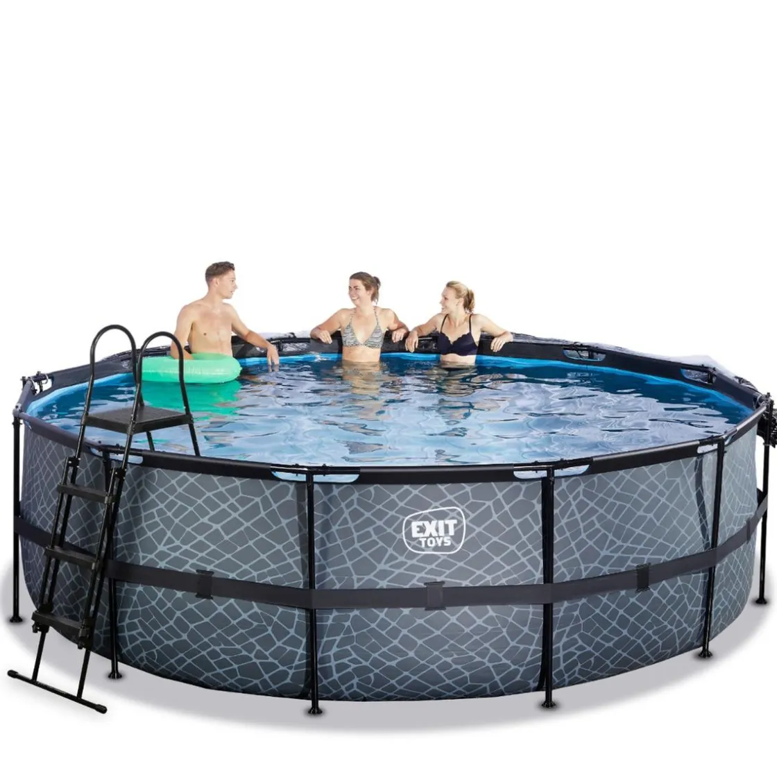 Exit Toys Exit - Piscina Stone gris diámetro 450 x 122 cm con filtro de arena y cúpula