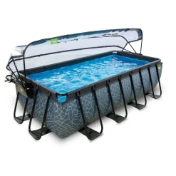 Exit Toys Exit - Piscina Stone gris 400 x 200 x 100 cm con filtro de arena y cúpula