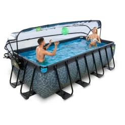 Exit Toys Exit - Piscina Stone gris 400 x 200 x 100 cm con filtro de arena y cúpula