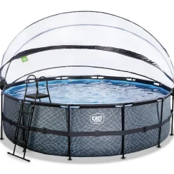 Exit Toys Exit - Piscina Stone gris diámetro 488 x 122 cm con filtro de arena, cúpula y bomba de calor