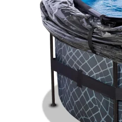 Exit Toys Exit - Piscina Stone gris diámetro 488 x 122 cm con filtro de arena, cúpula y bomba de calor