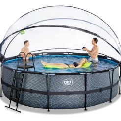 Exit Toys Exit - Piscina Stone gris diámetro 488 x 122 cm con filtro de arena, cúpula y bomba de calor