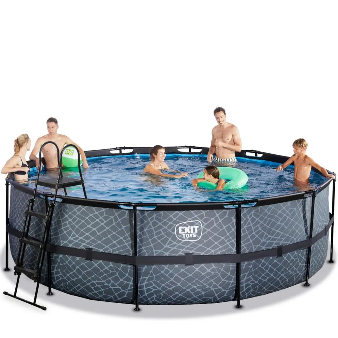 Exit Toys Exit - Piscina Stone gris diámetro 450 x 122 cm con filtro de cartucho