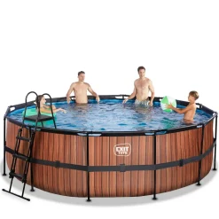 Exit Toys Exit - Piscina Wood efecto madera diámetro 450 x 122 cm con filtro de arena