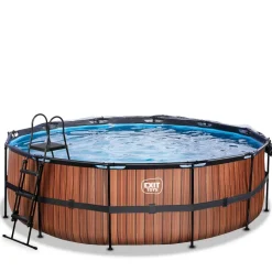 Exit Toys Exit - Piscina Wood efecto madera diámetro 450 x 122 cm con filtro de arena y cúpula