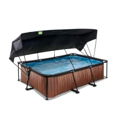 Exit Toys Exit - Piscina Wood efecto madera 220 x 150 x 65 cm con filtro y toldo negro